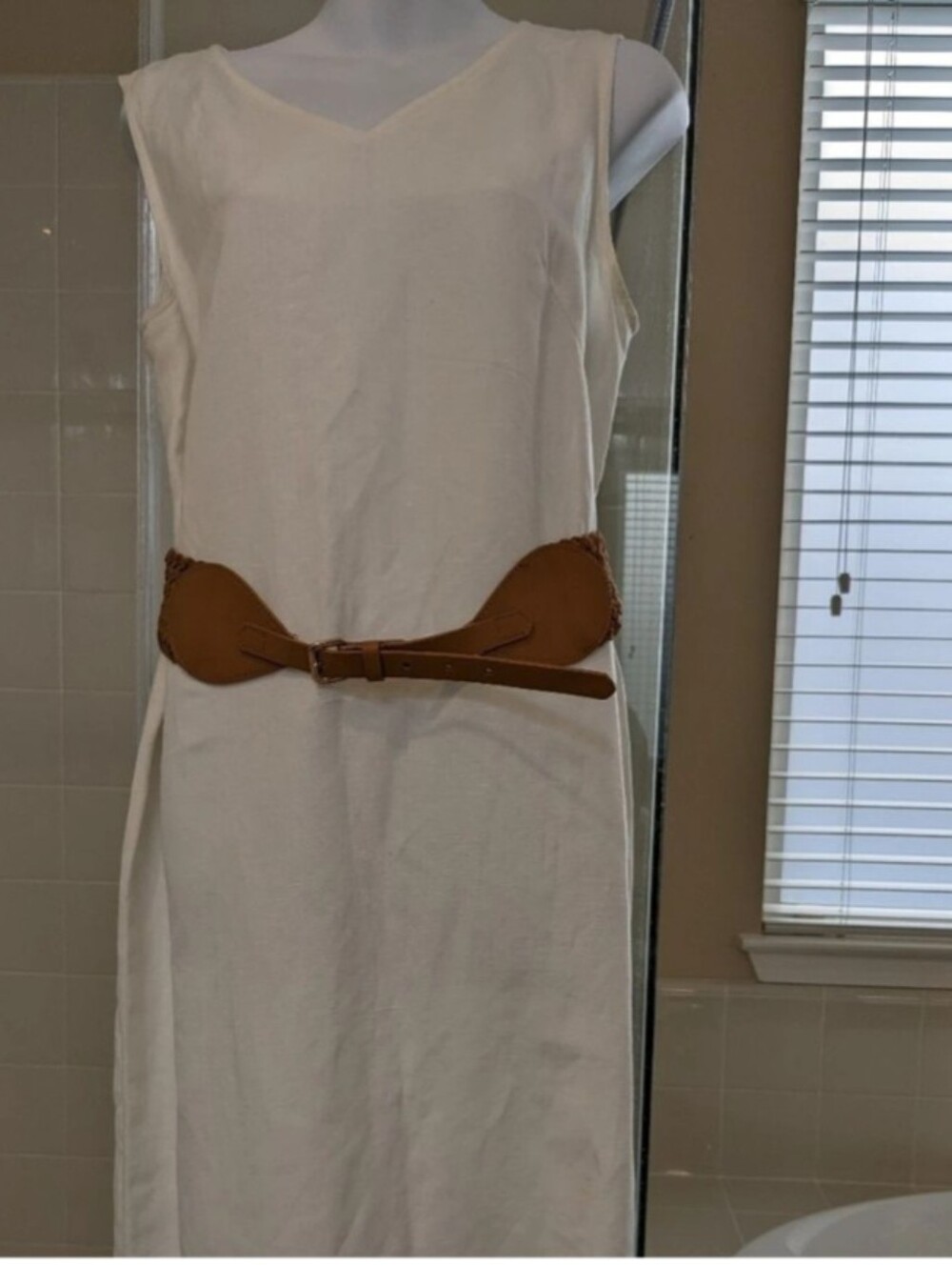 Harve Benard White Linen Summer Sleeveless Shift Dress Size 10